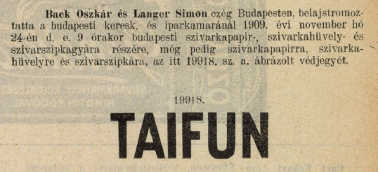 1909.11.24. Taifun papír és hüvely