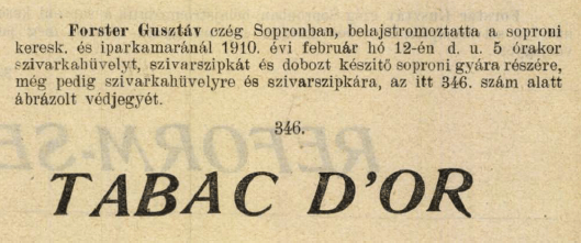 1910.02.12. Tabac D'Or papír és hüvely 1910.02.12. Tabac D'Or papír és hüvely