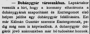 1910.04.24. Esztergomi dohánygyár