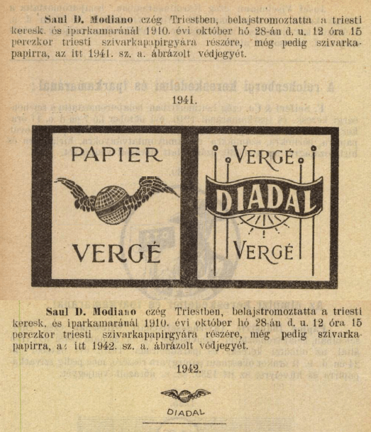 1910.10.28. Diadal cigarettapapír 1910.10.28. Diadal cigarettapapír