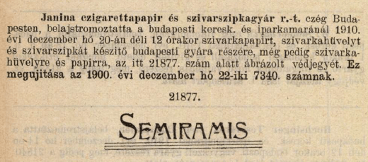 1910.12.20. Semiramis papír és hüvely