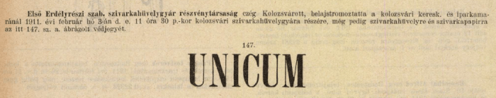 1911.02.03. Unicum papír és hüvely