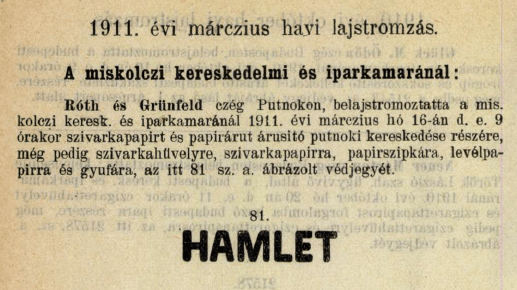 1911.03.16. Hamlet cigarettapapír