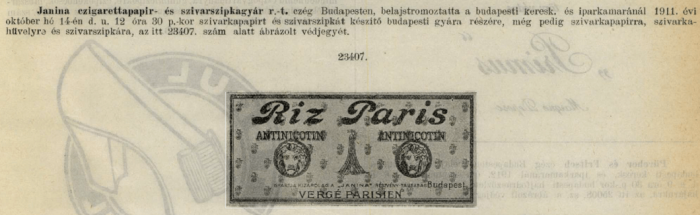 1911.10.14. Riz Paris papír és hüvely