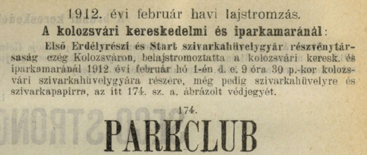 1912.02.01. Parkclub papír és hüvely