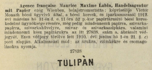 1912.03.31. Tulipán papír és hüvely