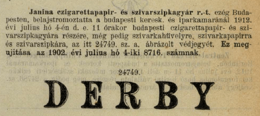 1912.07.04. Derby papír és hüvely