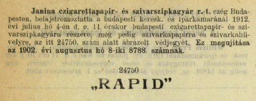 1912.07.04. Rapid papír és hüvely