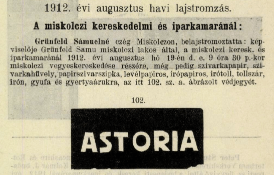 1912.08.19. Astoria papír és hüvely