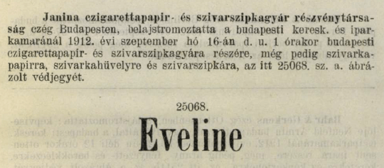 1912.09.16. Eveline papír és hüvely