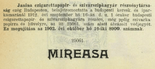 1912.09.16. Mireasa papír és hüvely