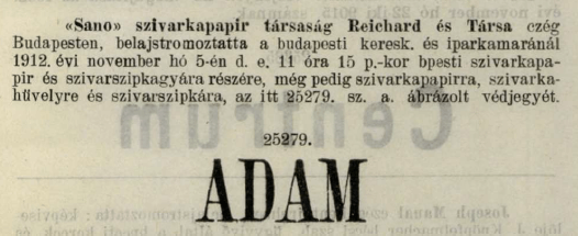 1912.11.05. Adam papír és hüvely