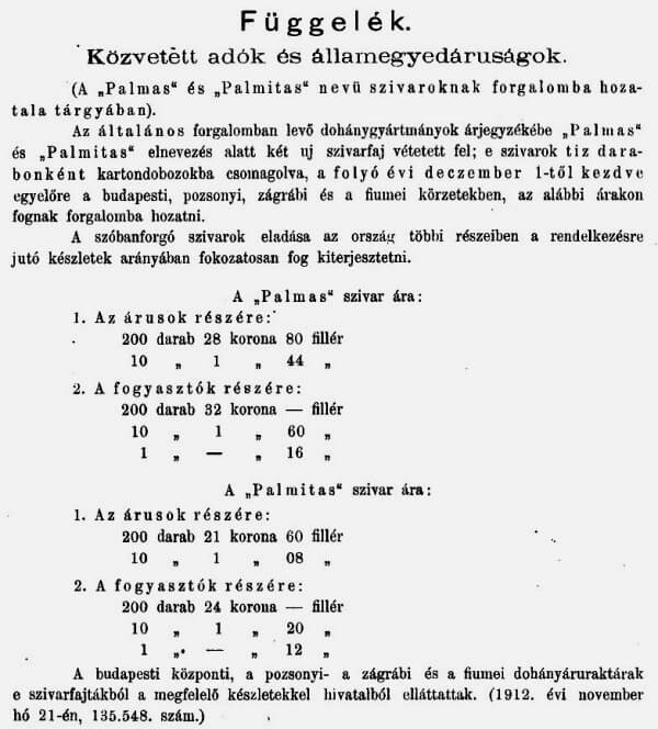 1912.11.30. Palmas és Palmitas szivar