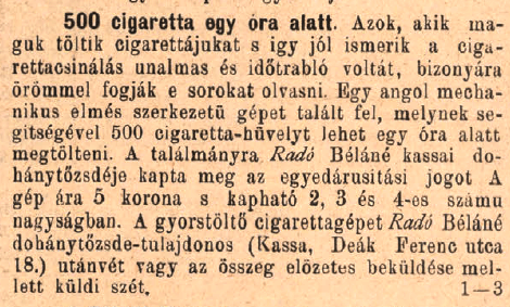1913.02.23. Cigarettatöltő gép