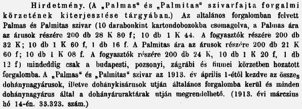 1913.03.20. Palmas és Palmitas szivar