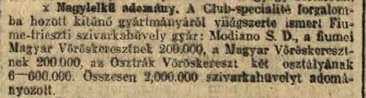 1914.12.25. Modiano-adomány