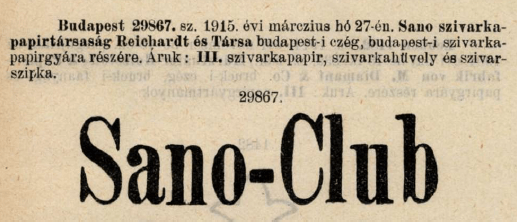 1915.03.27. Sano-Club papír és hüvely