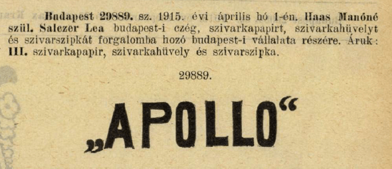 1915.04.01. Apollo papír és hüvely