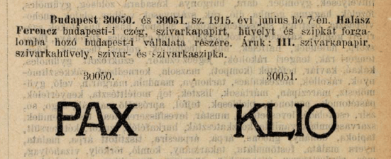 1915.06.07. Pax, Klio papír és hüvely