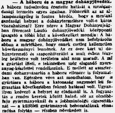 1915.06.10. A háború és a Dohányjövedék