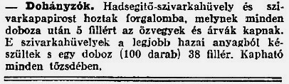 1915.08.04. Hadsegítő szivarkahüvely