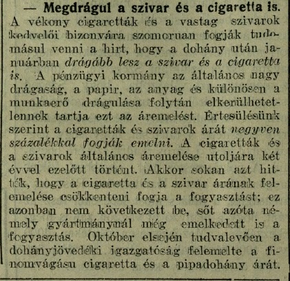 1915.11.26. Dohány áremelés