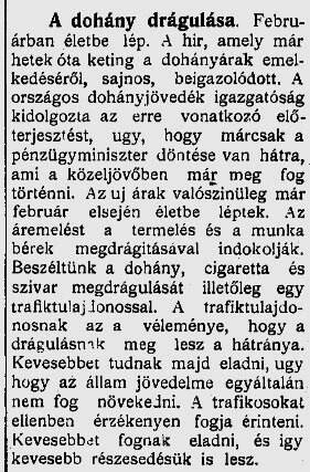 1916.02.02. A dohány drágulása