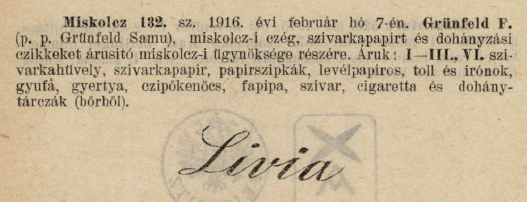 1916.02.07. Livia papír és hüvely