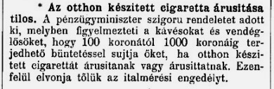 1916.04.09. Otthoni cigaretta tilos