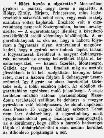 1916.04.23. Miért kevés a cigaretta?