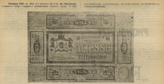 1916.10.05. Altesse papír és hüvely