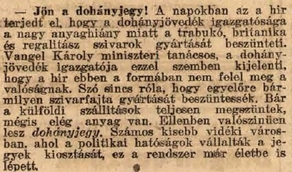 1917.09.16. Jön a dohányjegy!