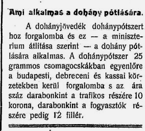 1918.07.07. A dohány pótlása