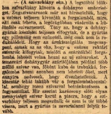 1918.09.15. A szivarhiány oka