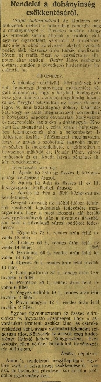 1919.04.01. Dohányínség
