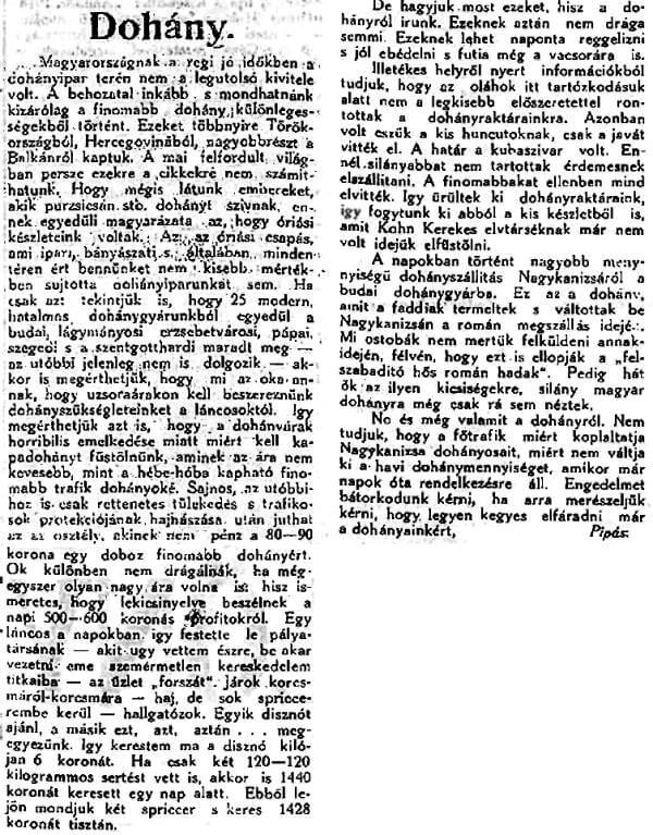 1920.01.25. Dohány-állapotok