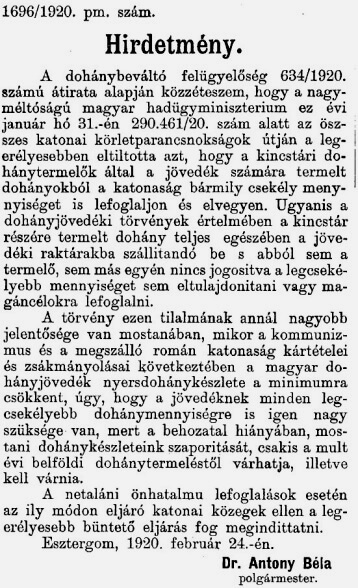 1920.03.04. Lefoglalni tilos