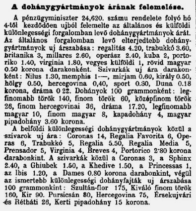 1920.05.08. Dohány áremelés
