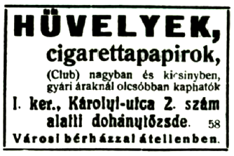 1920.08.15. Cigarettahüvelyek
