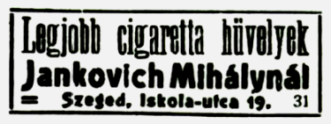 1920.10.01. Jankovich cigarettahüvelyek