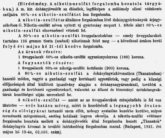 1921.05.25. Nikotin-szulfát