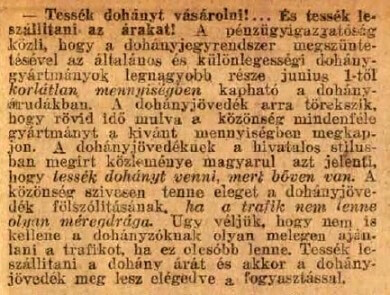 1921.06.03. Tessék dohányt vásárolni!