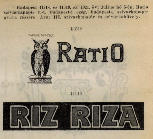 1921.07.05. Riz Riza papír és hüvely