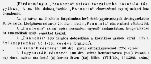1921.09.01. Pannonia szivar