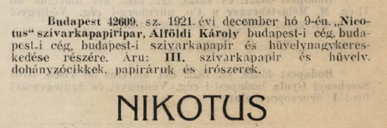1921.12.09. Nikotus papír és hüvely