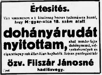 1921.12.15. Dohányáruda nyílt