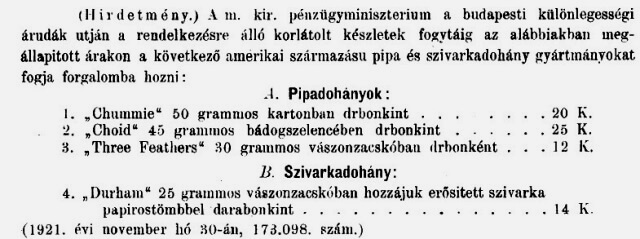 1921.12.20. Amerikai dohányok