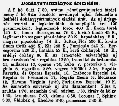1922.02.11. Dohány áremelés