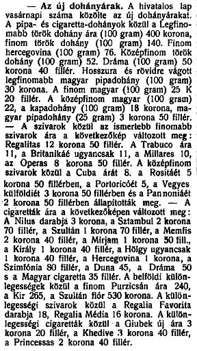 1922.02.11. Új dohányárak