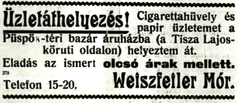 1922.04.20. Weiszfeiler cigarettahüvelyek